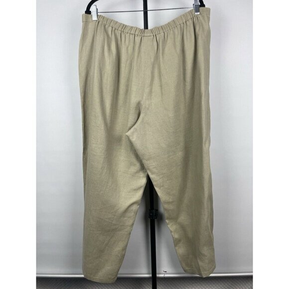 Go Linen Women Khaki Green 100% Linen Elastic Waist Tapered Pants Size 2X - Picture 5 of 8